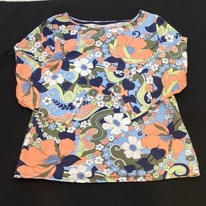 Talbots Long Sleeve Floral Tee - Orange, Blue, Green